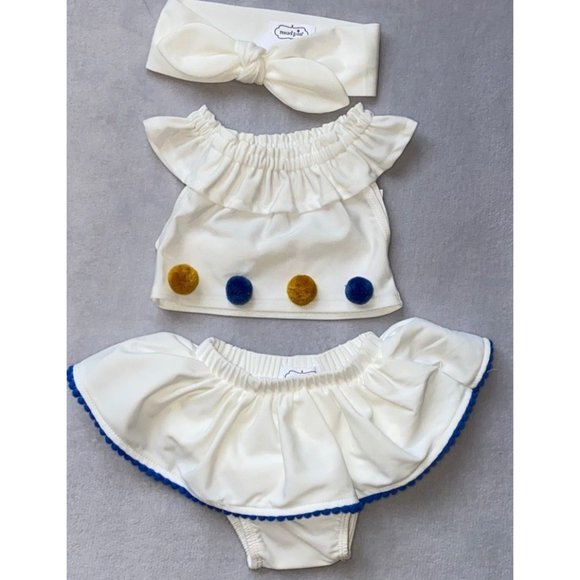Mud Pie white bikini 2pc swim bathing suit headband 3pc set 3-6m NWOT - Picture 7 of 9